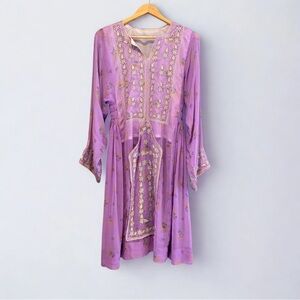 💜 Traditional Afghan Kandahari / Herati Embroidered Sheer Dress – L